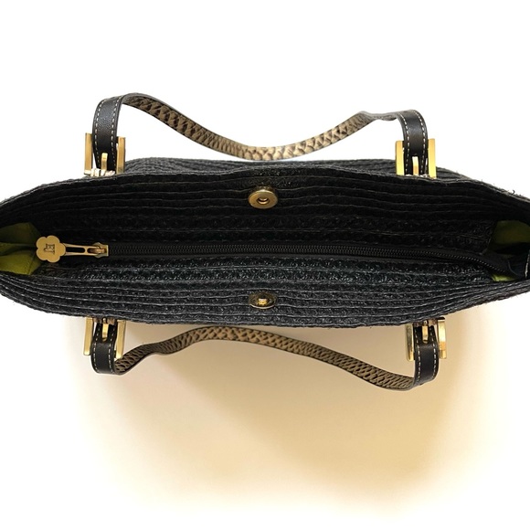 Eric Javitz black straw tote bag with leather handles squishee - Picture 6 of 14